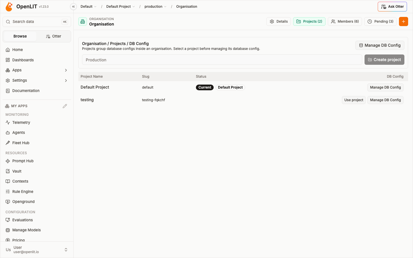 OpenLIT projects own Database Config